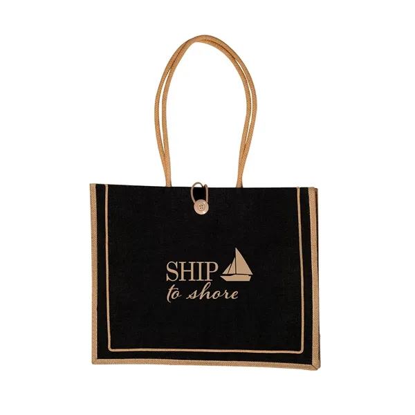 Jute tote bag with 25" cotton rope handles and a button... from ASI 79530 Prime Line