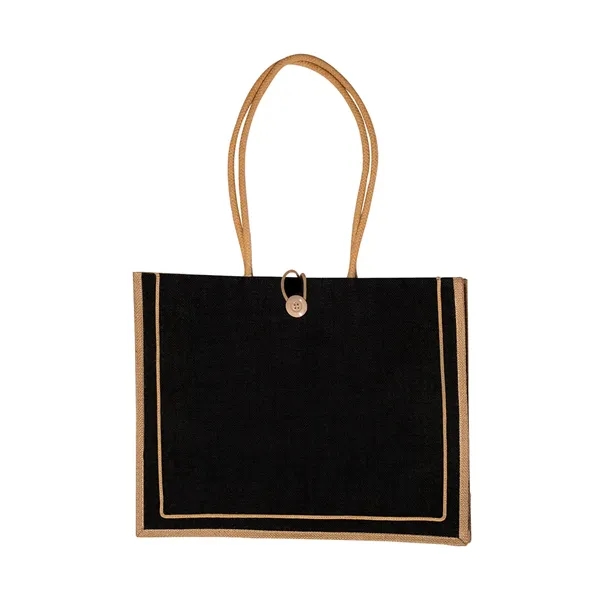 Jute tote bag with 25" cotton rope handles and a button... from ASI 79530 Prime Line