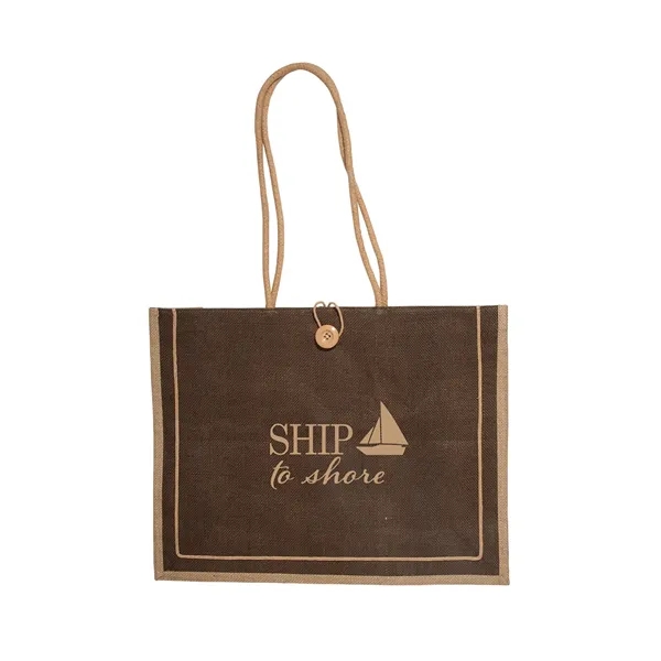 Jute tote bag with 25" cotton rope handles and a button... from ASI 79530 Prime Line