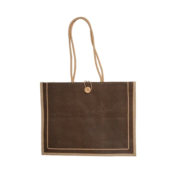 Jute tote bag with 25" cotton rope handles and a button... from ASI 79530 Prime Line