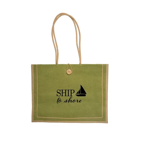 Jute tote bag with 25" cotton rope handles and a button... from ASI 79530 Prime Line