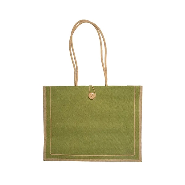 Jute tote bag with 25" cotton rope handles and a button... from ASI 79530 Prime Line