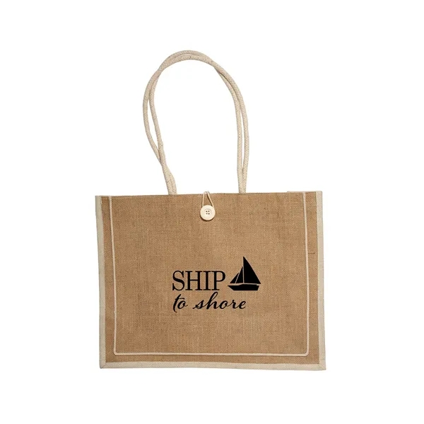 Jute tote bag with 25" cotton rope handles and a button... from ASI 79530 Prime Line