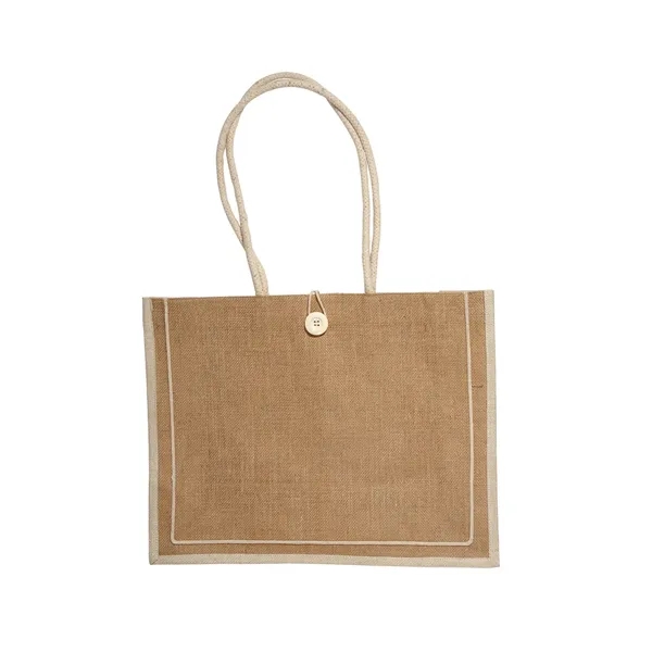 Jute tote bag with 25" cotton rope handles and a button... from ASI 79530 Prime Line