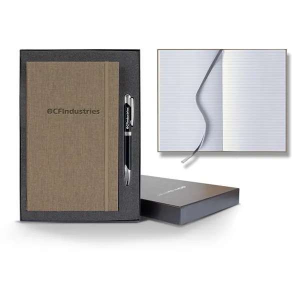 Linen banded gift set with lined journal and metal ballpoint pen... from ASI 68507 The Magnet Group / Castelli