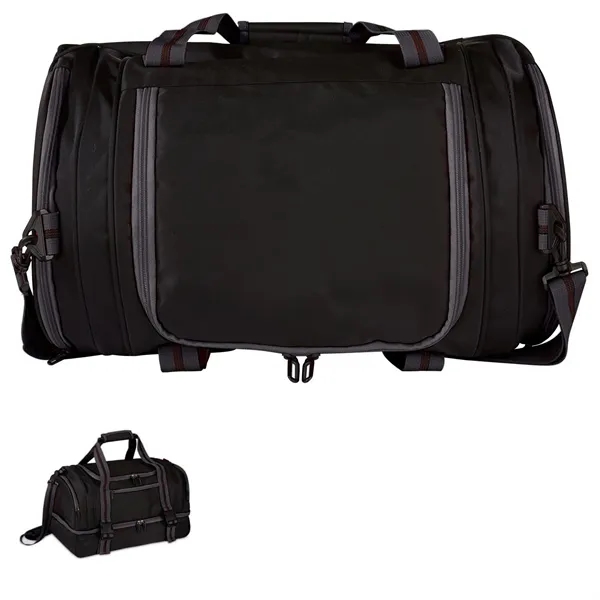 Duffel bag with jacquard exterior, 2-tier zippered storage compartments, zippered side... from ASI 68507 The Magnet Group / The Bag Factory®