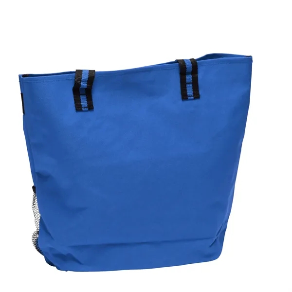 Polyester tote bag with large front pocket, mesh bottle pocket, and... from ASI 68507 The Magnet Group / The Bag Factory®