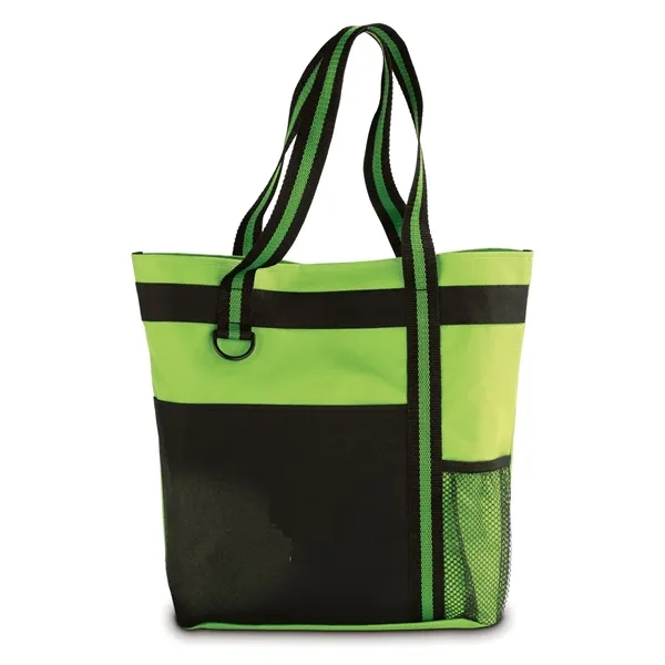 Polyester tote bag with large front pocket, mesh bottle pocket, and... from ASI 68507 The Magnet Group / The Bag Factory®
