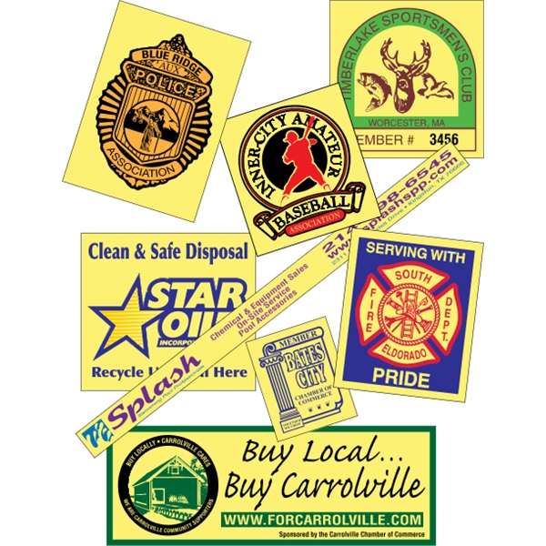 Customizable yellow vinyl square-cut decal with back adhesive and a one... from ASI 89910 Stouse, LLC