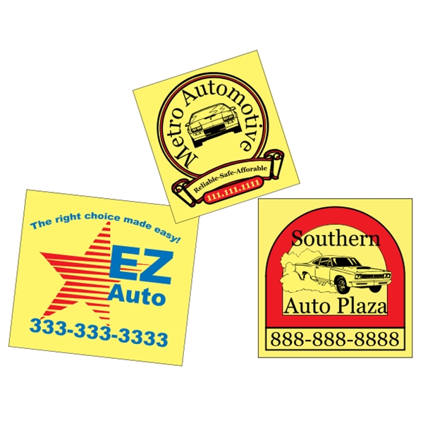 Customizable yellow vinyl square-cut decal with back adhesive and a one... from ASI 89910 Stouse, LLC