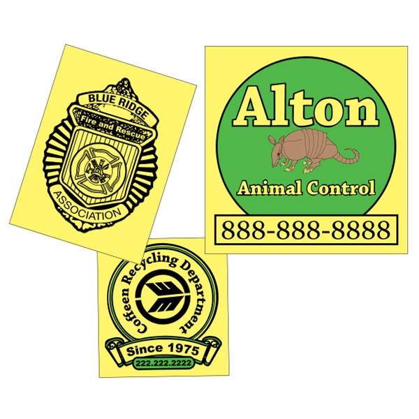 Customizable yellow vinyl square-cut decal with back adhesive and a one... from ASI 89910 Stouse, LLC