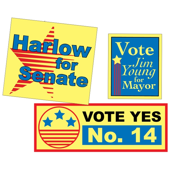 Customizable yellow vinyl square-cut decal with back adhesive and a one... from ASI 89910 Stouse, LLC