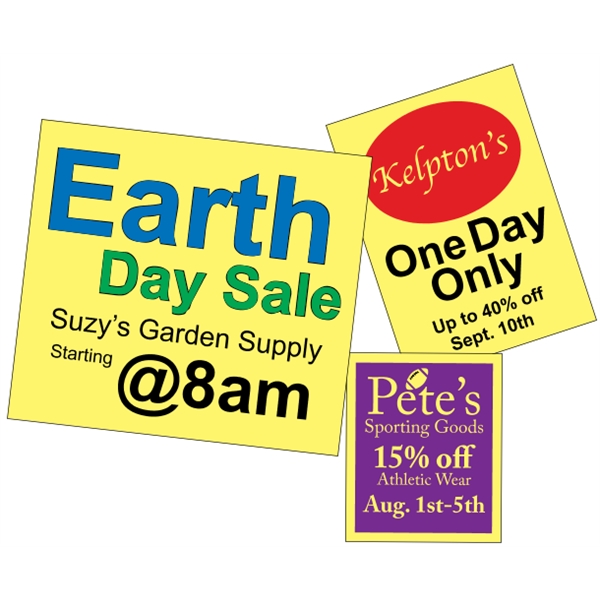 Customizable yellow vinyl square-cut decal with back adhesive and a one... from ASI 89910 Stouse, LLC