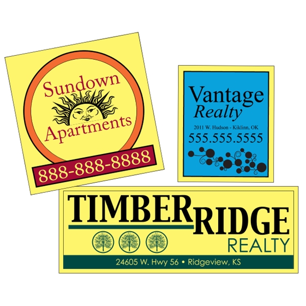 Customizable yellow vinyl square-cut decal with back adhesive and a one... from ASI 89910 Stouse, LLC