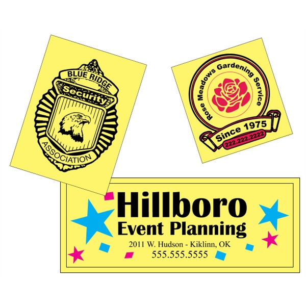 Customizable yellow vinyl square-cut decal with back adhesive and a one... from ASI 89910 Stouse, LLC