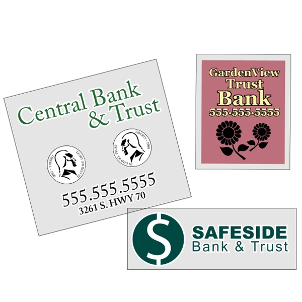 Customizable clear polyester square-cut decal with face adhesive and a one... from ASI 89910 Stouse, LLC