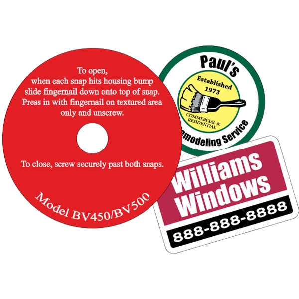 Customizable white vinyl die-cut decal with back adhesive and a one... from ASI 89910 Stouse, LLC