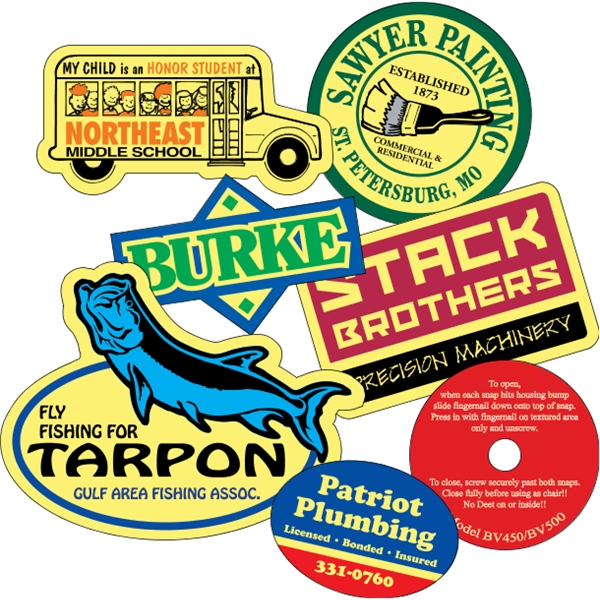 Customizable yellow vinyl die-cut decal with back adhesive and a one... from ASI 89910 Stouse, LLC