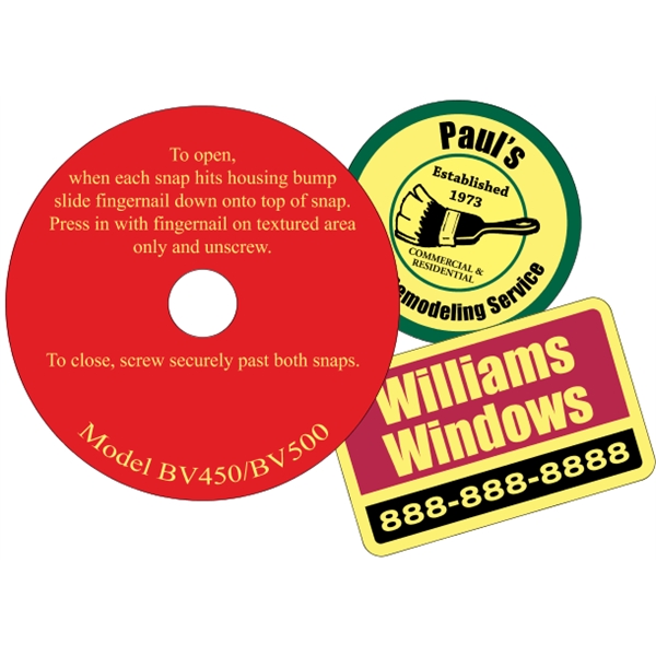 Customizable yellow vinyl die-cut decal with back adhesive and a one... from ASI 89910 Stouse, LLC
