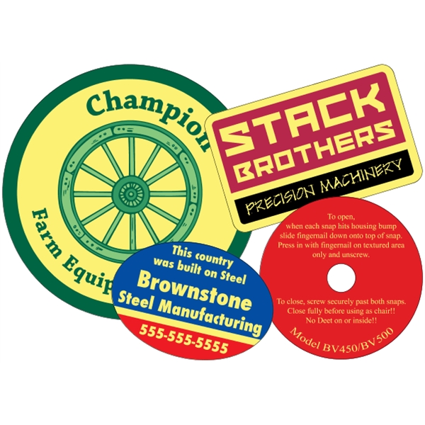 Customizable yellow vinyl die-cut decal with back adhesive and a one... from ASI 89910 Stouse, LLC