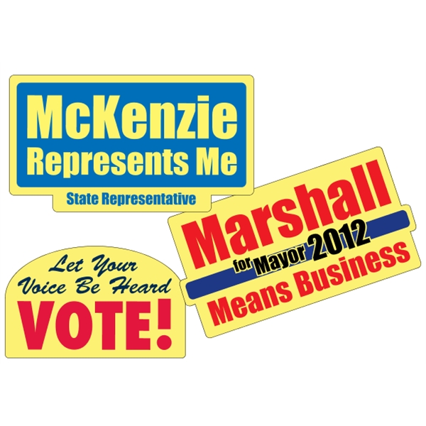 Customizable yellow vinyl die-cut decal with back adhesive and a one... from ASI 89910 Stouse, LLC