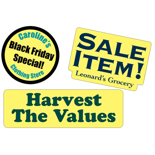 Customizable yellow vinyl die-cut decal with back adhesive and a one... from ASI 89910 Stouse, LLC