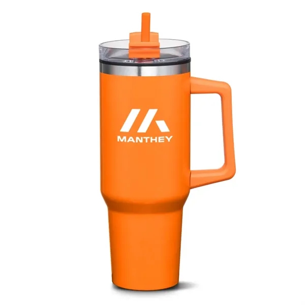 The versatile Benidorm Handle Travel Mug w/Straw offers a convenient way... from ASI 84592 St Regis Group