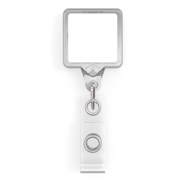 Square is a badge retractor with standard ID strap.... from ASI 64635 KEY-BAK Promotional Products