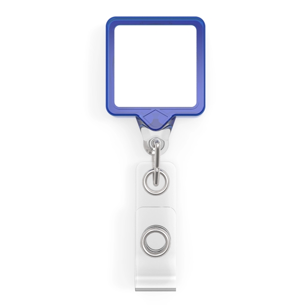 Square is a badge retractor with standard ID strap.... from ASI 64635 KEY-BAK Promotional Products