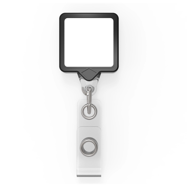 Square is a badge retractor with standard ID strap.... from ASI 64635 KEY-BAK Promotional Products