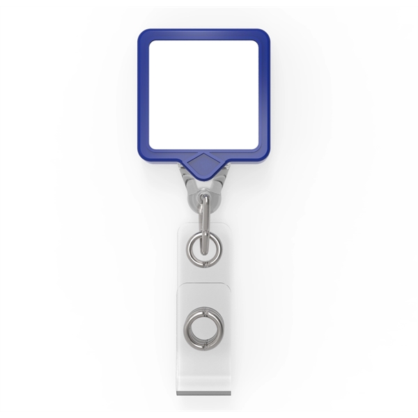Square is a badge retractor with standard ID strap.... from ASI 64635 KEY-BAK Promotional Products