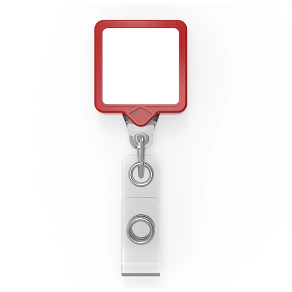 Square is a badge retractor with standard ID strap.... from ASI 64635 KEY-BAK Promotional Products