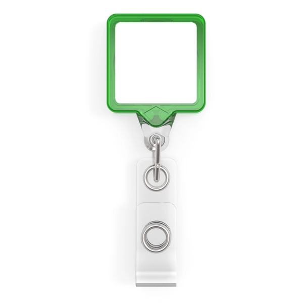 Square is a badge retractor with standard ID strap.... from ASI 64635 KEY-BAK Promotional Products