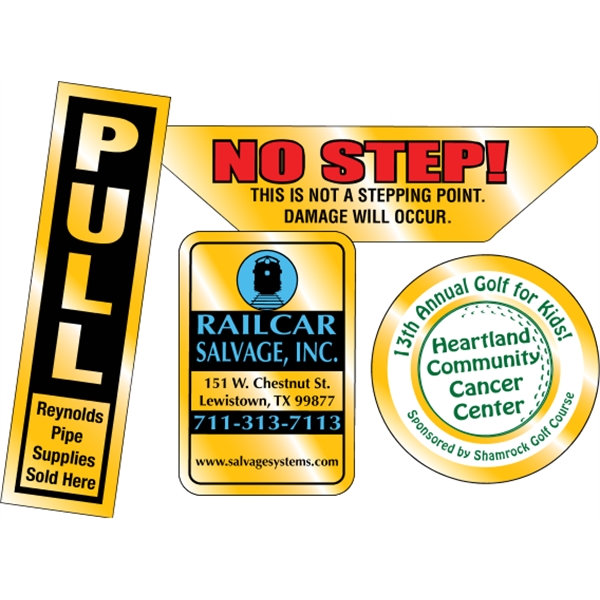 Overlaminated gold polyester decals are suitable for indoor or outdoor use... from ASI 89910 Stouse, LLC