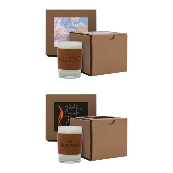 8 oz. candle giftbox includes a leather sleeve with wooden wick... from ASI 88060 Snugz/USA Inc / SnugZ USA®