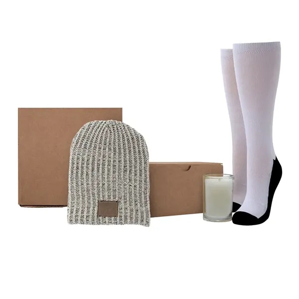 7" cardboard giftbox featuring a knit beanie, socks, and scented candle.... from ASI 88060 Snugz/USA Inc / SnugZ USA®