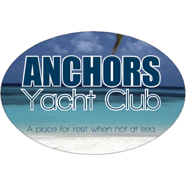 6" x 4" oval shaped white vinyl bumper sticker with pressure-sensitive... from ASI 89910 Stouse, LLC