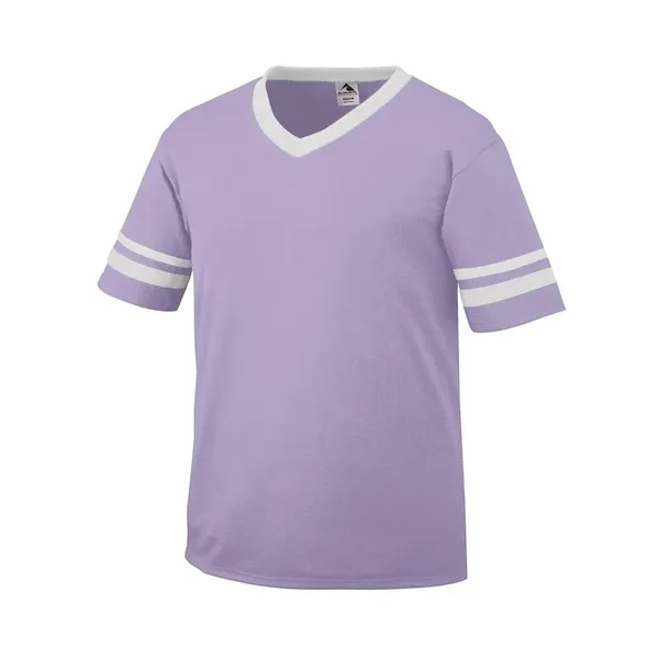 V-neck jersey with striped sleeves. Blank product.... from ASI 84358 S&S Activewear