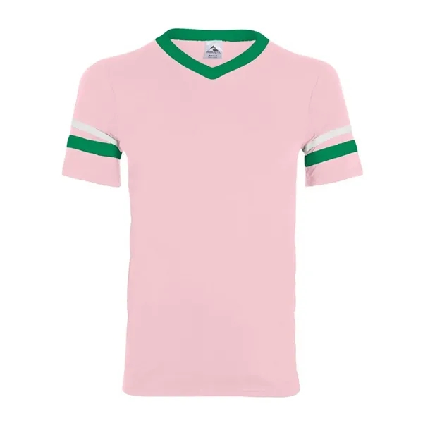 V-neck jersey with striped sleeves. Blank product.... from ASI 84358 S&S Activewear