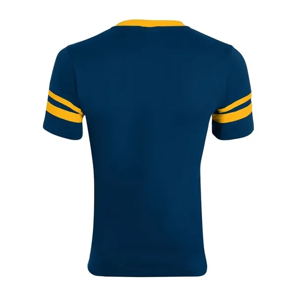 V-neck jersey with striped sleeves. Blank product.... from ASI 84358 S&S Activewear