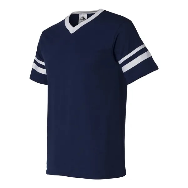 V-neck jersey with striped sleeves. Blank product.... from ASI 84358 S&S Activewear
