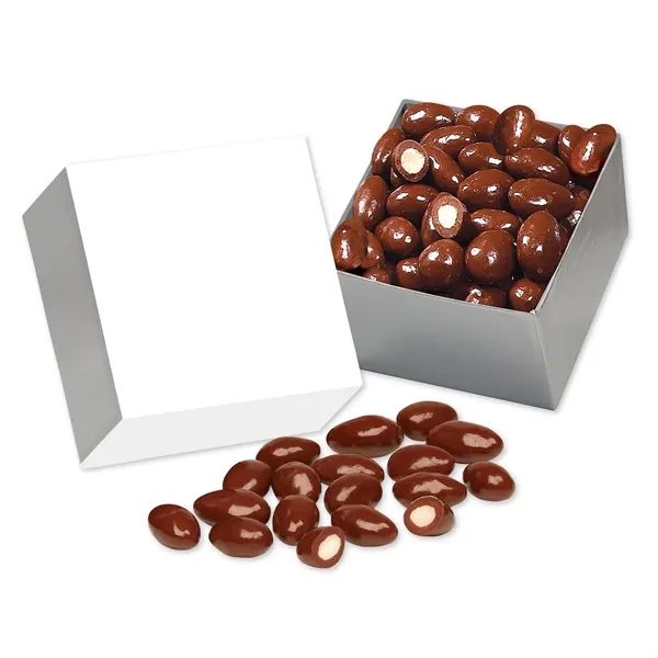 silver gift box with full color band filled with milk chocolate... from ASI 68680 Maple Ridge Farms Inc