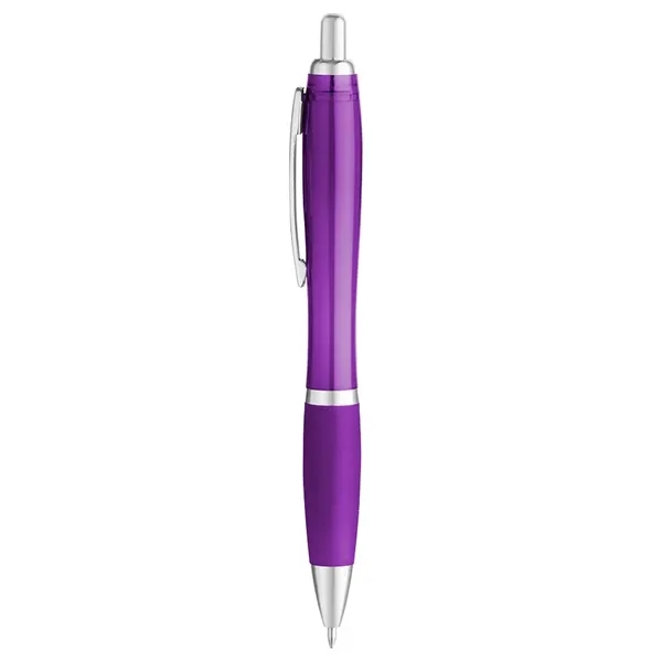5 1/2" x 1/2" ballpoint pen with translucent barrel and rubberized... from ASI 88060 Snugz/USA Inc / Sweda®