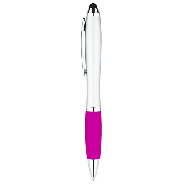 5 1/2" x 2/5" curvaceous twist action ballpoint pen with stylus... from ASI 88060 Snugz/USA Inc / Sweda®