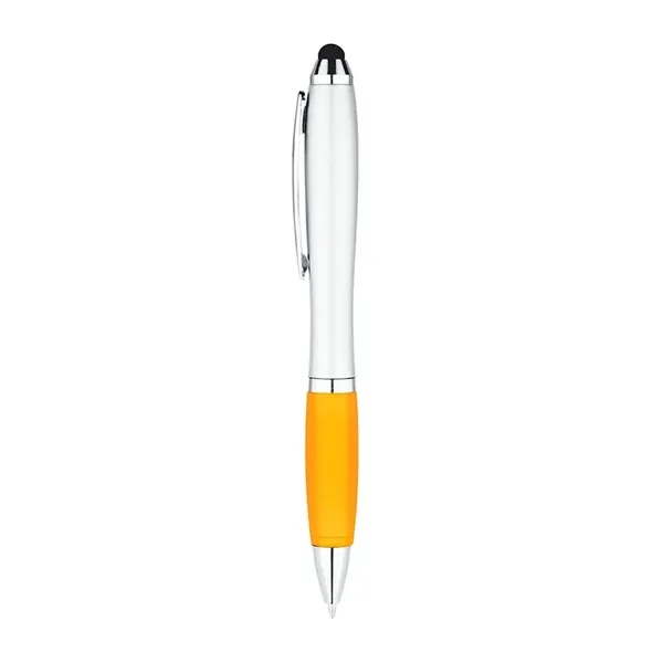 5 1/2" x 2/5" curvaceous twist action ballpoint pen with stylus... from ASI 88060 Snugz/USA Inc / Sweda®