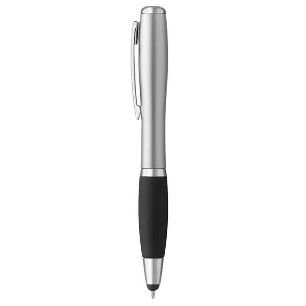 Curvaceous stylus ballpoint pen with jewel tone barrel, rubber grip, and... from ASI 88060 Snugz/USA Inc / Sweda®