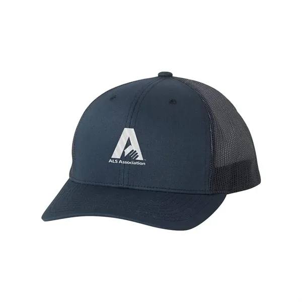 Structured, mid-profile, six-panel trucker cap with pre-curved visor and adjustable plastic... from ASI 88060 Snugz/USA Inc / Sweda®
