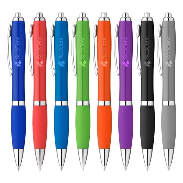 Plunger-action ballpoint pen with bold, curvy, plastic barrel, shiny chrome accents,... from ASI 88060 Snugz/USA Inc / Sweda®