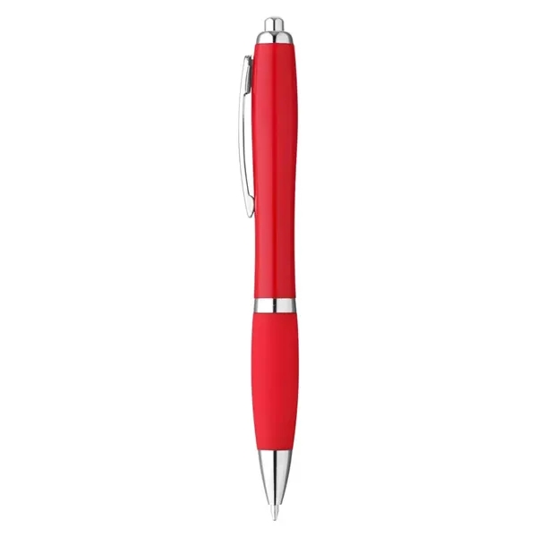 Plunger-action ballpoint pen with bold, curvy, plastic barrel, shiny chrome accents,... from ASI 88060 Snugz/USA Inc / Sweda®