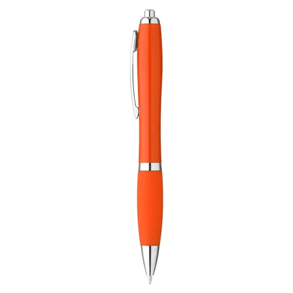 Plunger-action ballpoint pen with bold, curvy, plastic barrel, shiny chrome accents,... from ASI 88060 Snugz/USA Inc / Sweda®